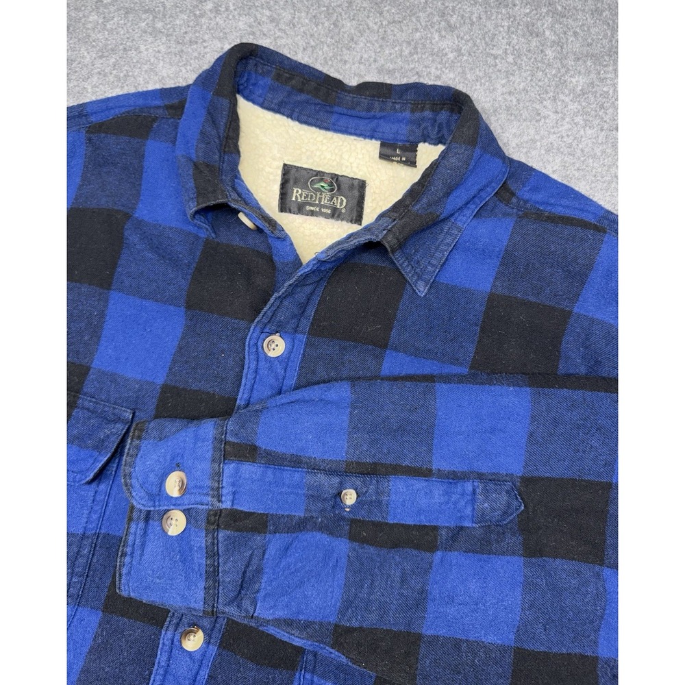 Red Head Brand Co Jacket Mens Large Blue Plaid Sherpa Lined Flannel Outdoor Coat